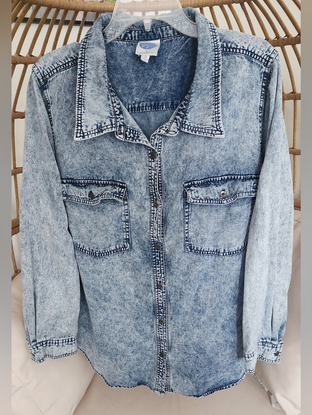 Diane Gilman Women's Denim Button Front Long Sleeve Pockets Cotton Shirt Sz 1X